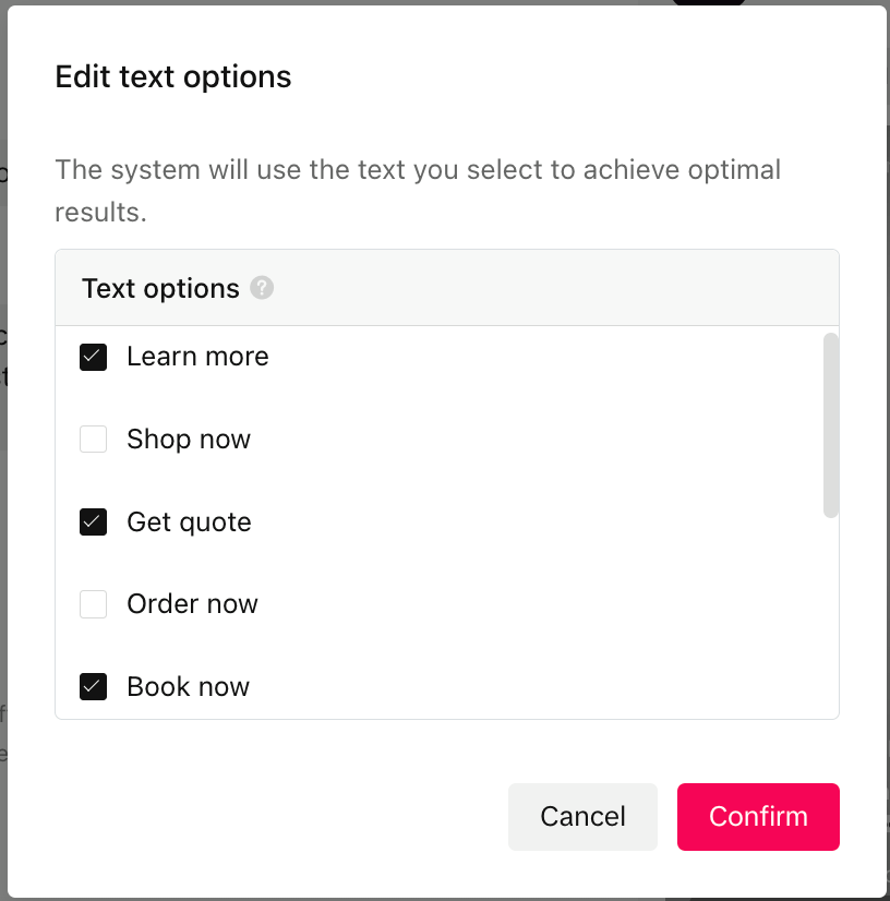 cta text options for tiktok campaign