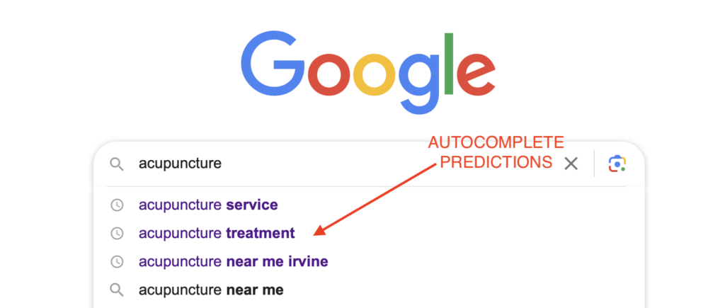 example of autocomplete predictions for acupuncture search