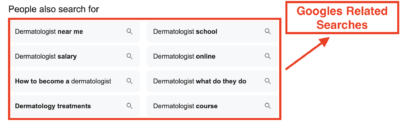 googles related searches for dermatologist