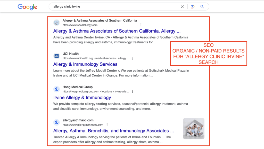 seo for allergists showing organic and non paid results