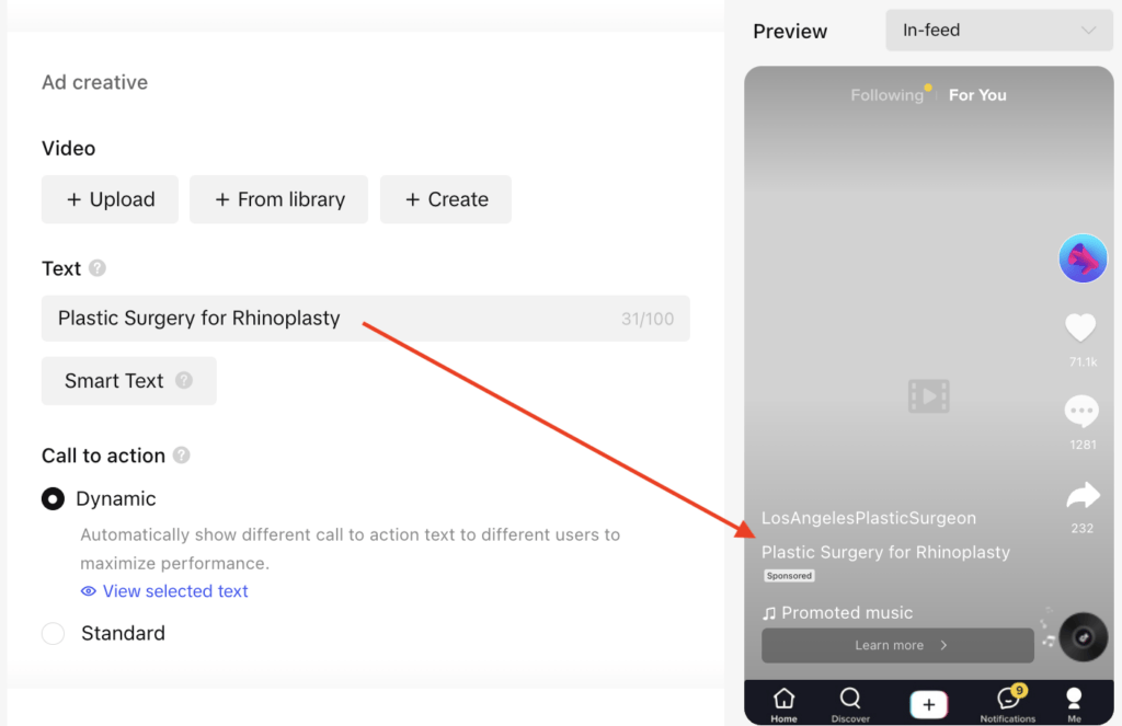 creating text preview for campaign for tiktok ads for plastic surgeons