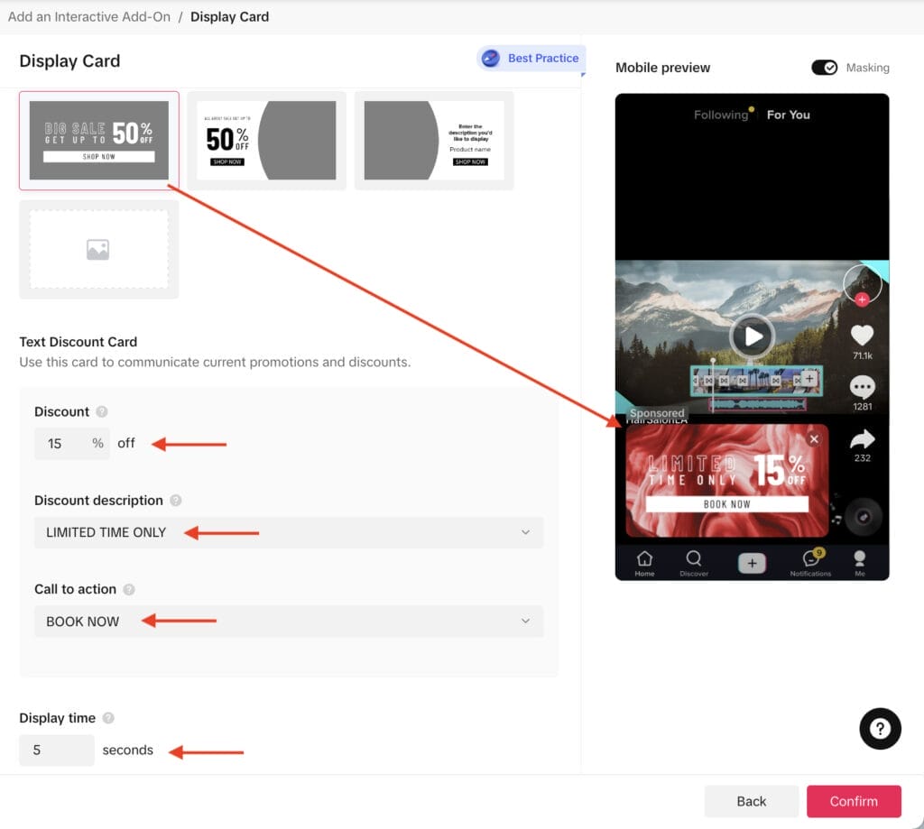 adding display card for tiktok discount offer of 15 %