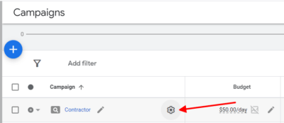click on the google ads for contractor campaign setting icon