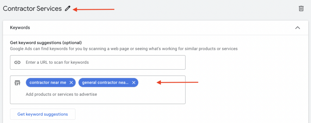 keyword search for ad group campaign examples