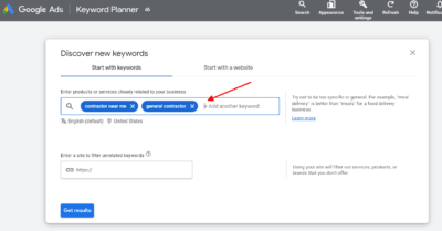 Google Ads for contractors keyword planner 