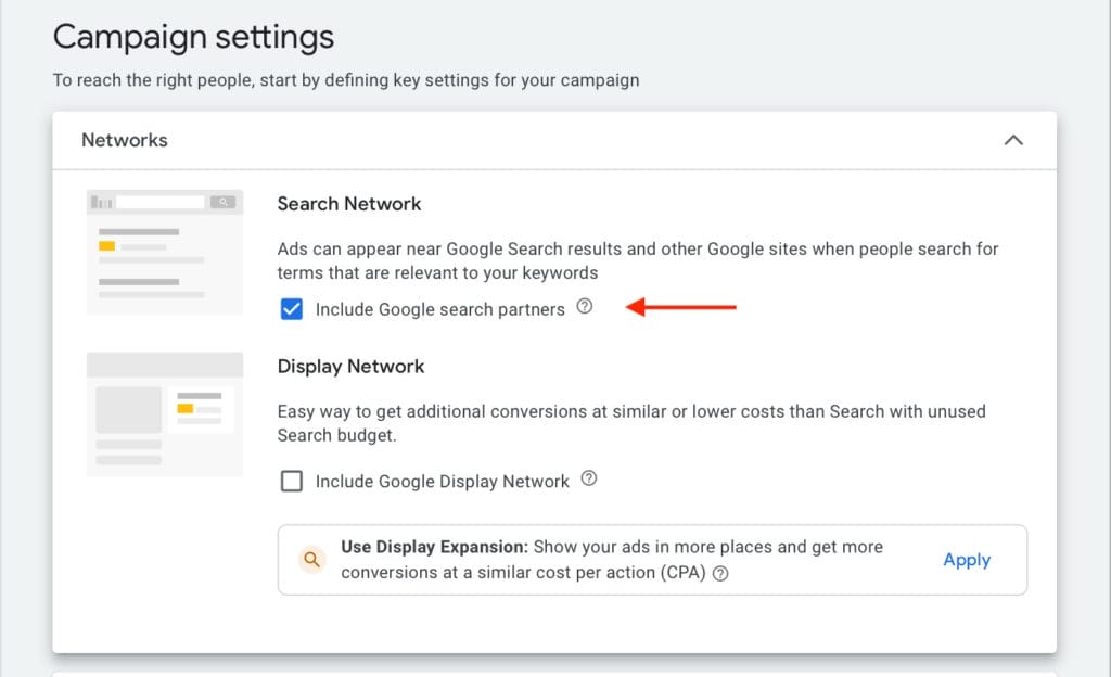 network settings including search feature