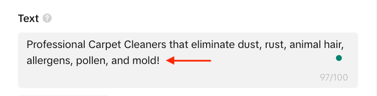 text creative version two for tiktok campaign for carpet cleaning business