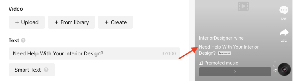 text for interior design ppc campaign on tiktok version one