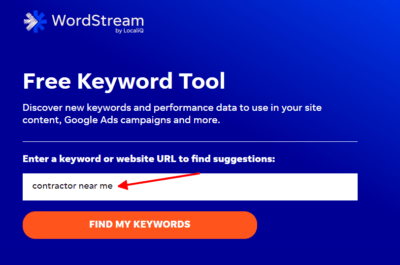 wordstream keyword tool homepage