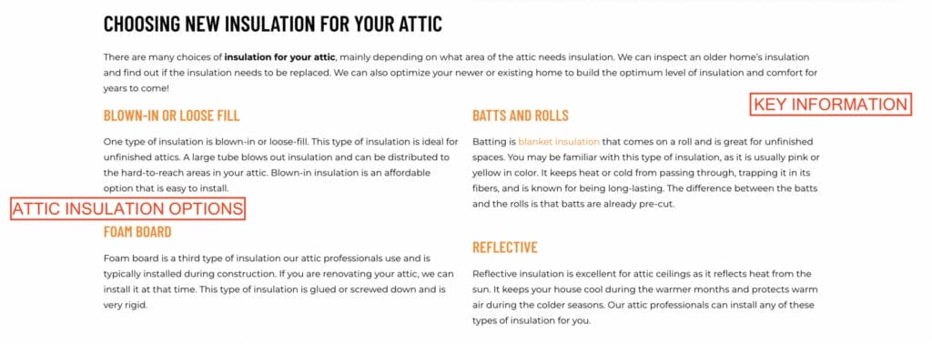 key information for attic insulation page example