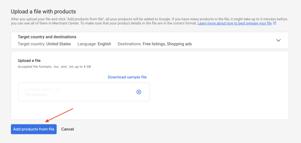adding product file to gmc account