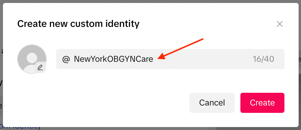 enter custom identity for obgyn campaign