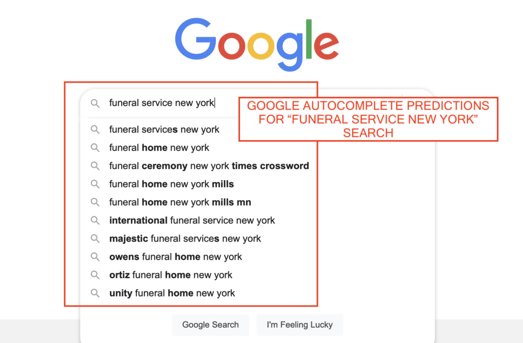 autocomplete predictions for funeral service search