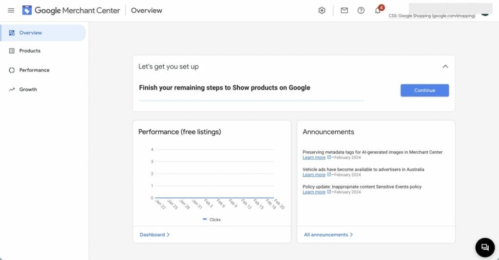 merchant center dashboard