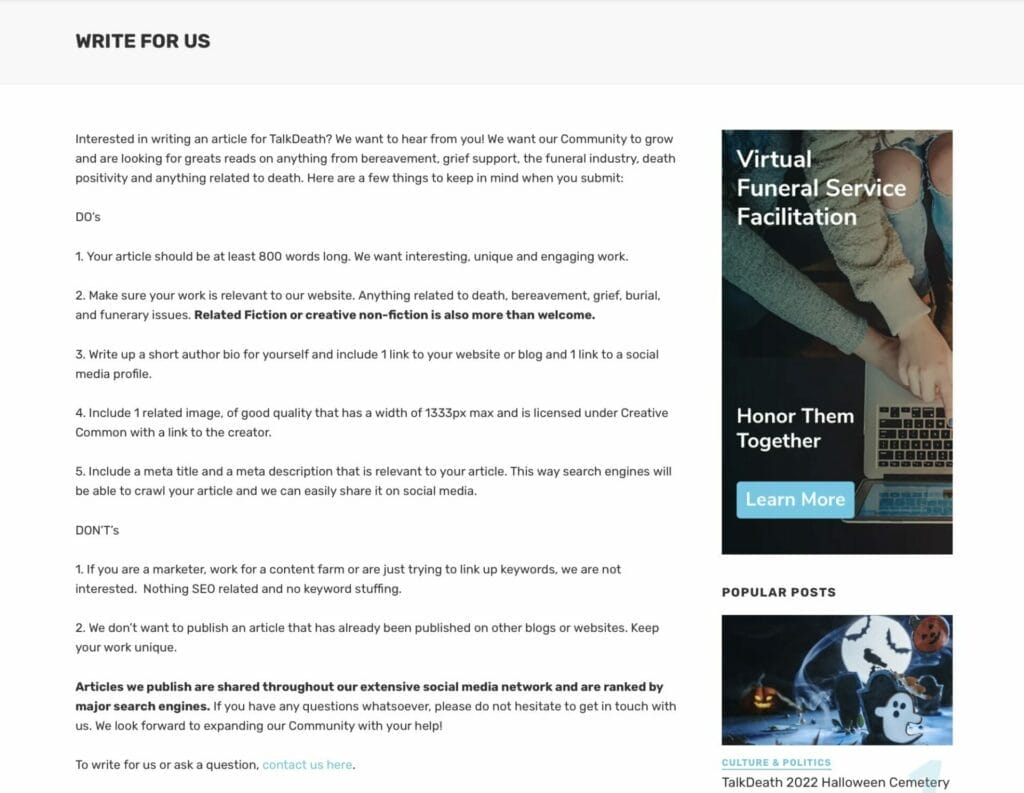 guest posting opportunity for funeral services topic