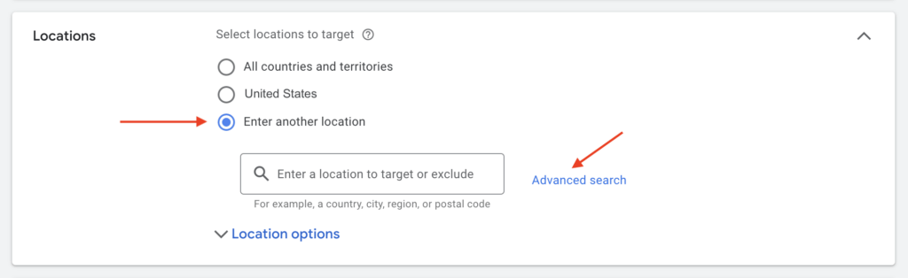 location settings for shopping campaign