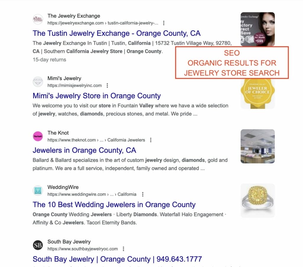 seo organic results for jewelry store