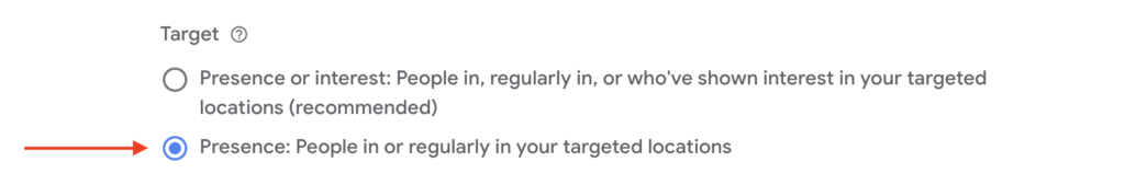 target location settings