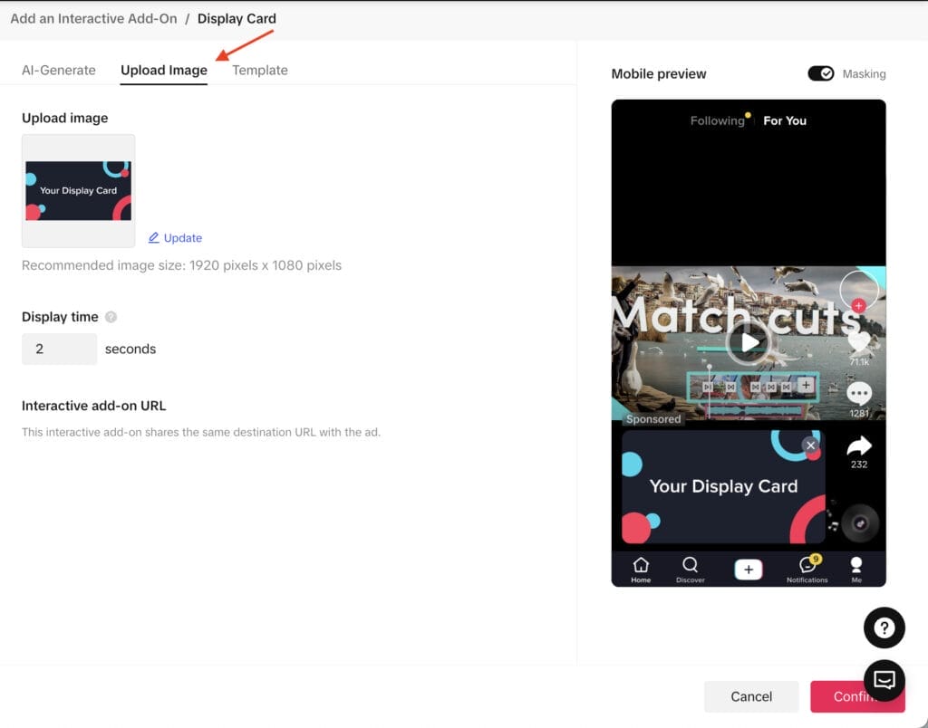 uploading image for display card