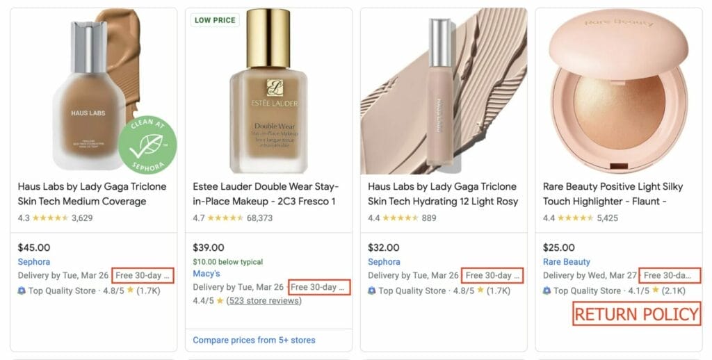 return policy for shopping campaign for makeup