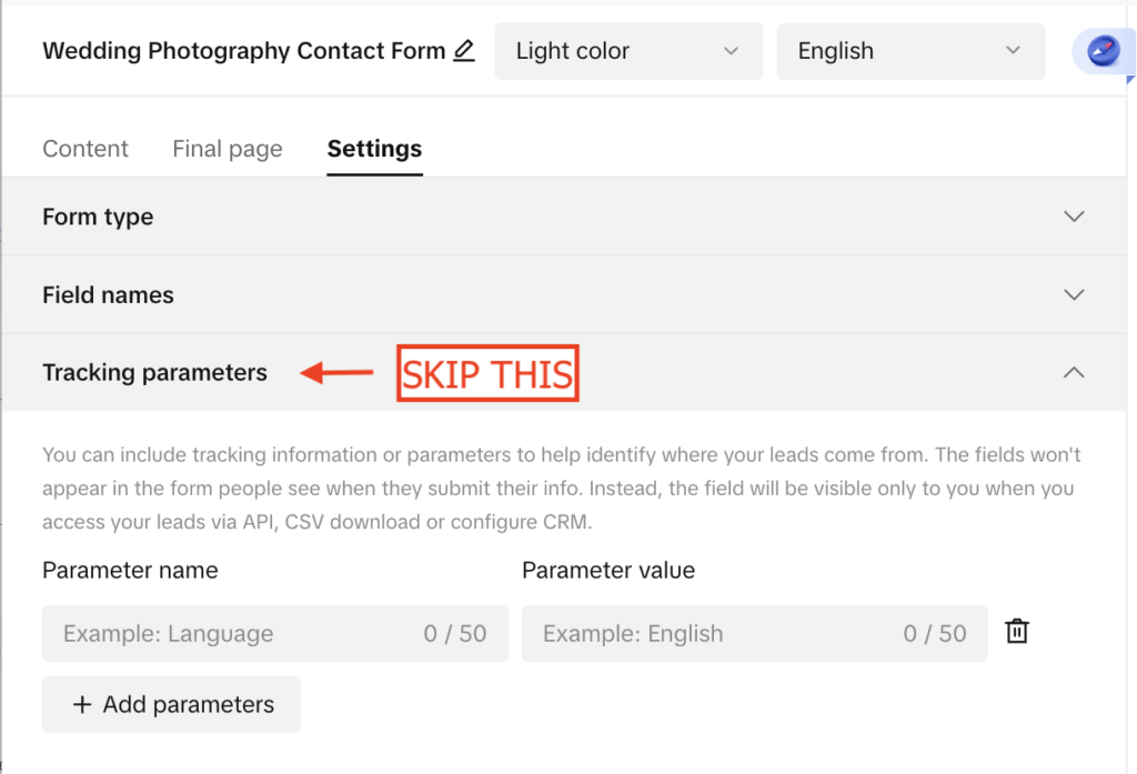 tracking parameters for tiktok campaign