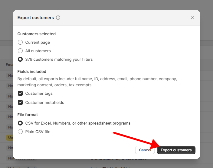 export customers from Shopify