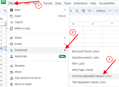 download comma separated values