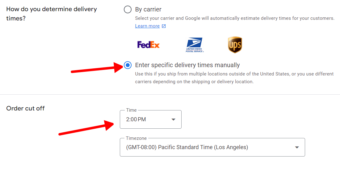 how do you determine delivery times and order cut off