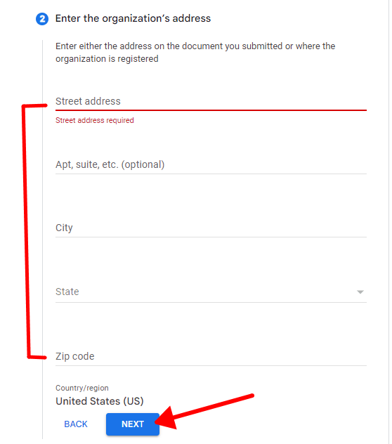 enter business address