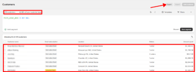 list of filtered customers on Shopify