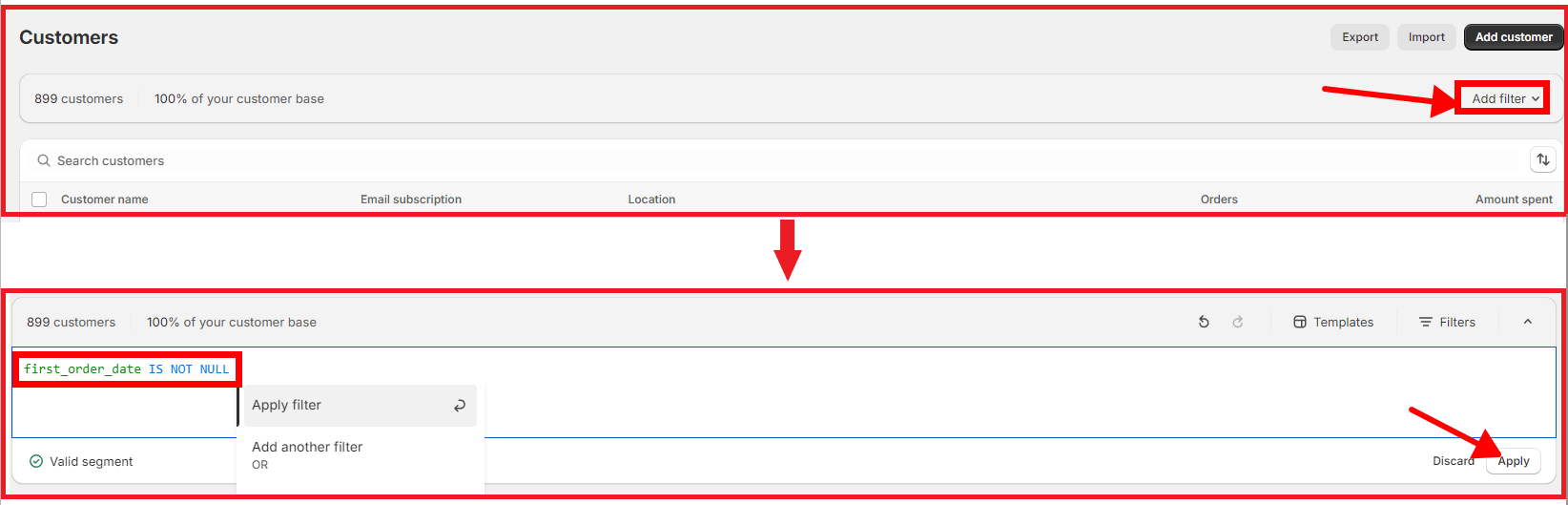 filter customer list on Shopify