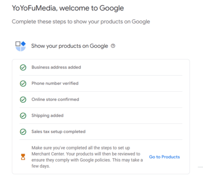 complete Google Merchant Center set up