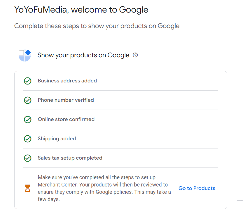 complete Google Merchant Center set up