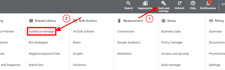 Go to audience manager on Google Ads