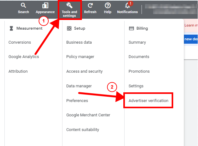 go to advertiser verification on Google Ads