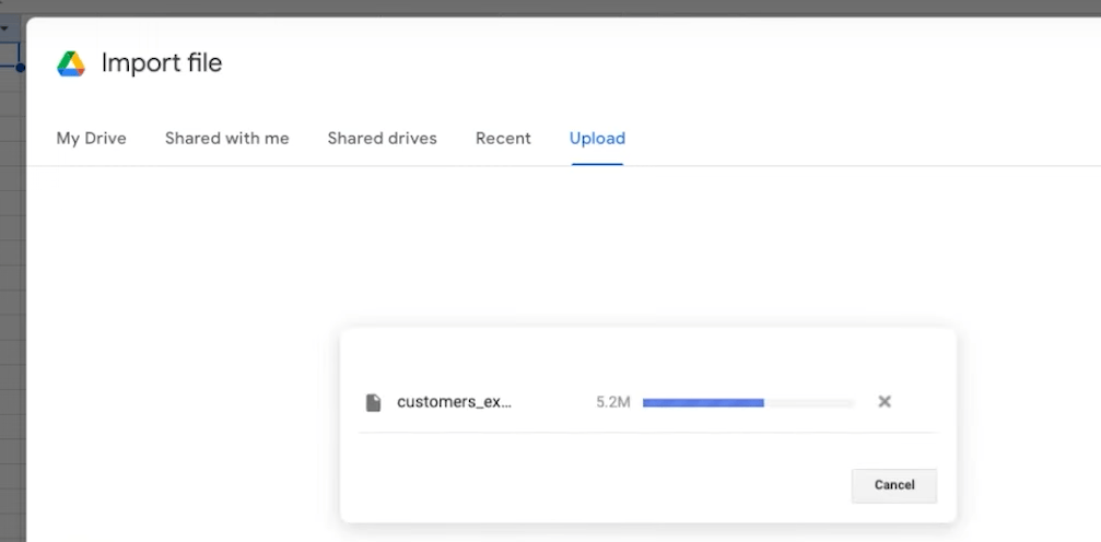 upload CSV file on Google Sheet