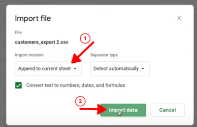 Import file options on Google Sheet