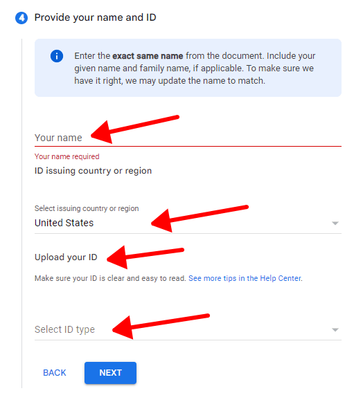 complete name and upload ID photos