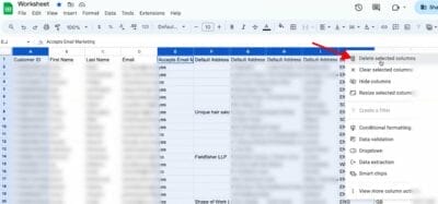 delete selected columns on Google Sheet