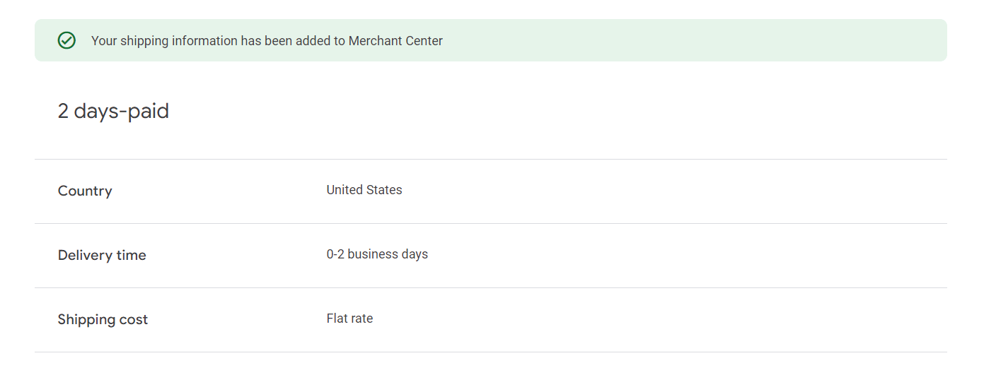 shipping information summary