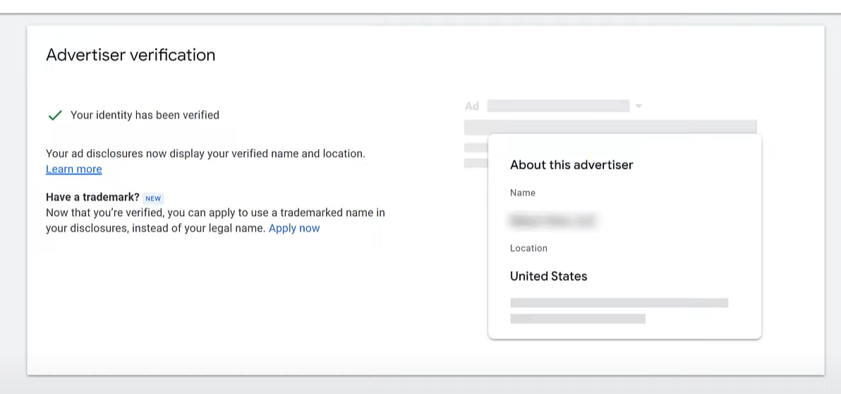 advertiser verified on Google Ads