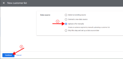 upload a file manually on new customer list