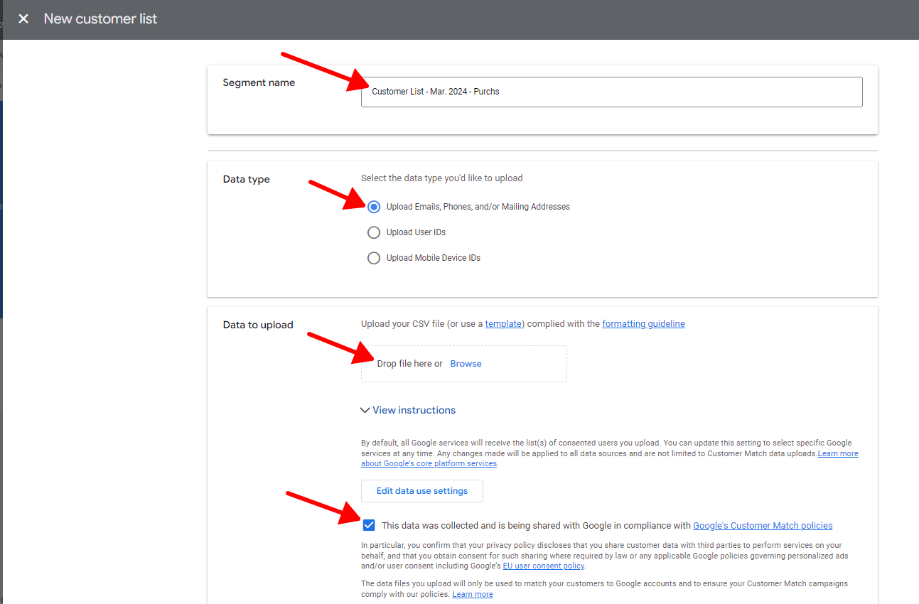 new customer list options