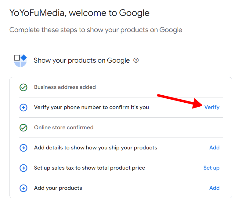 verify your phone number on Google Merchant Center