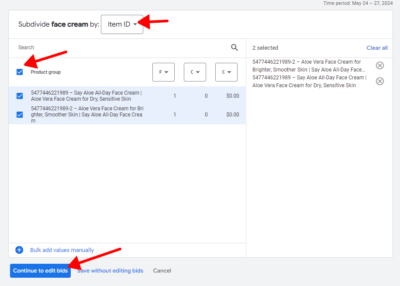 subdivide it by item ID