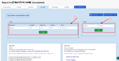 sort out ad copy report on PPC Reveal
