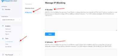 Manage IP Blocking on Fraud Blocker