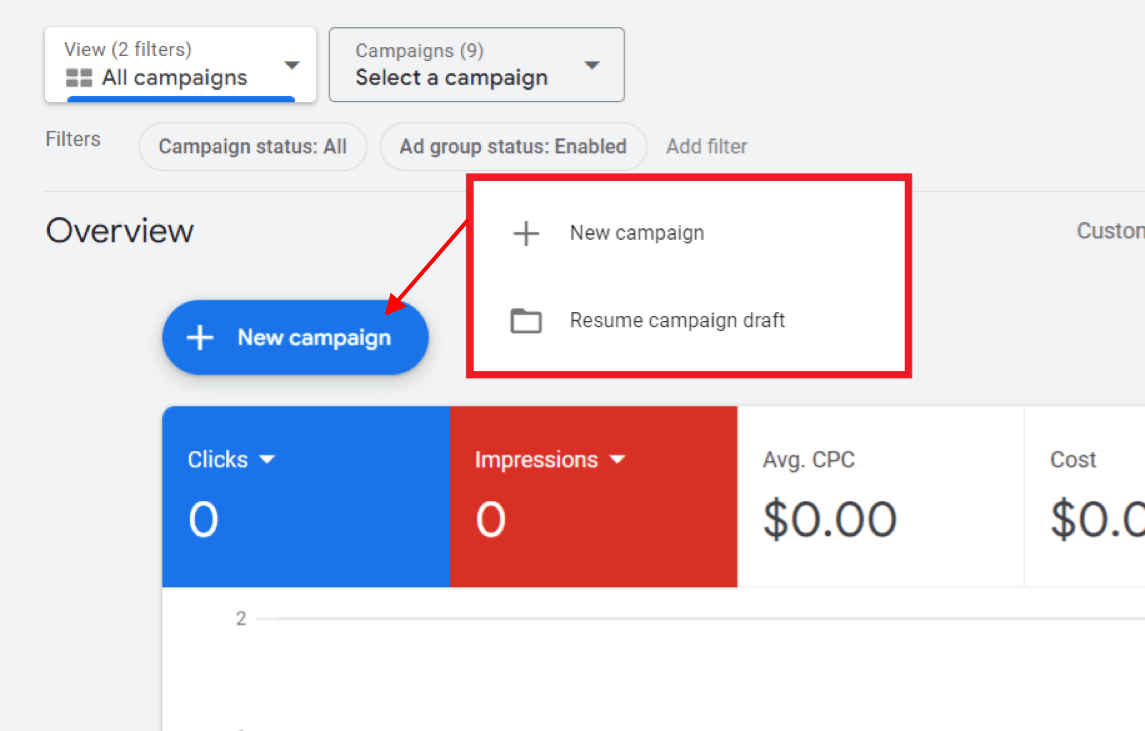 create new campaign on google ads