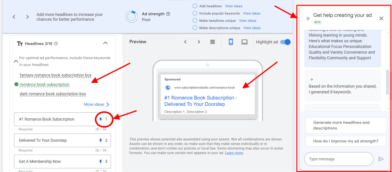 write headlines on google ads