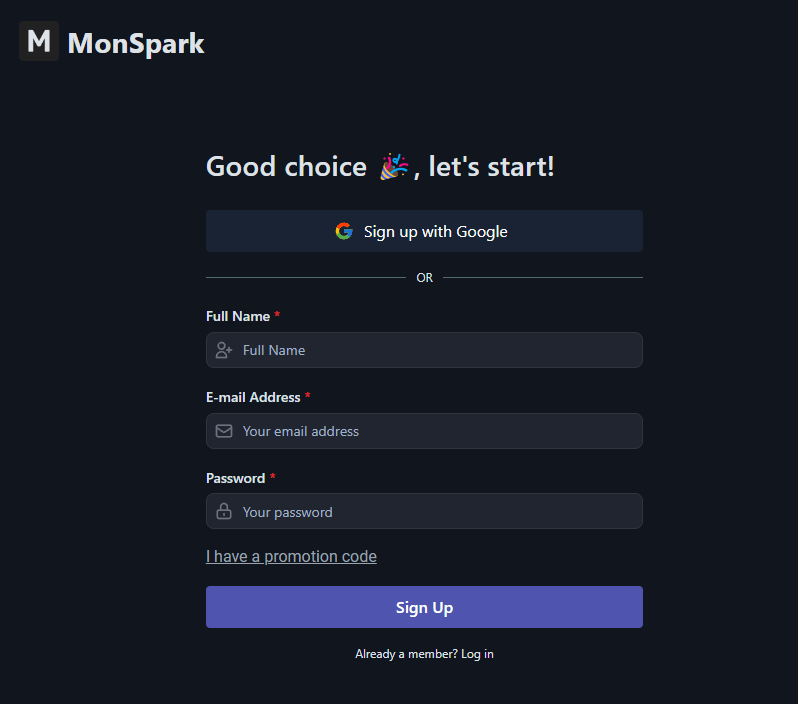 sign up for MonSpark